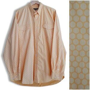 ROPER 100% Cotton Button Down Casual Shirt Yellow Dot Pattern Men's Sz XL Flawed